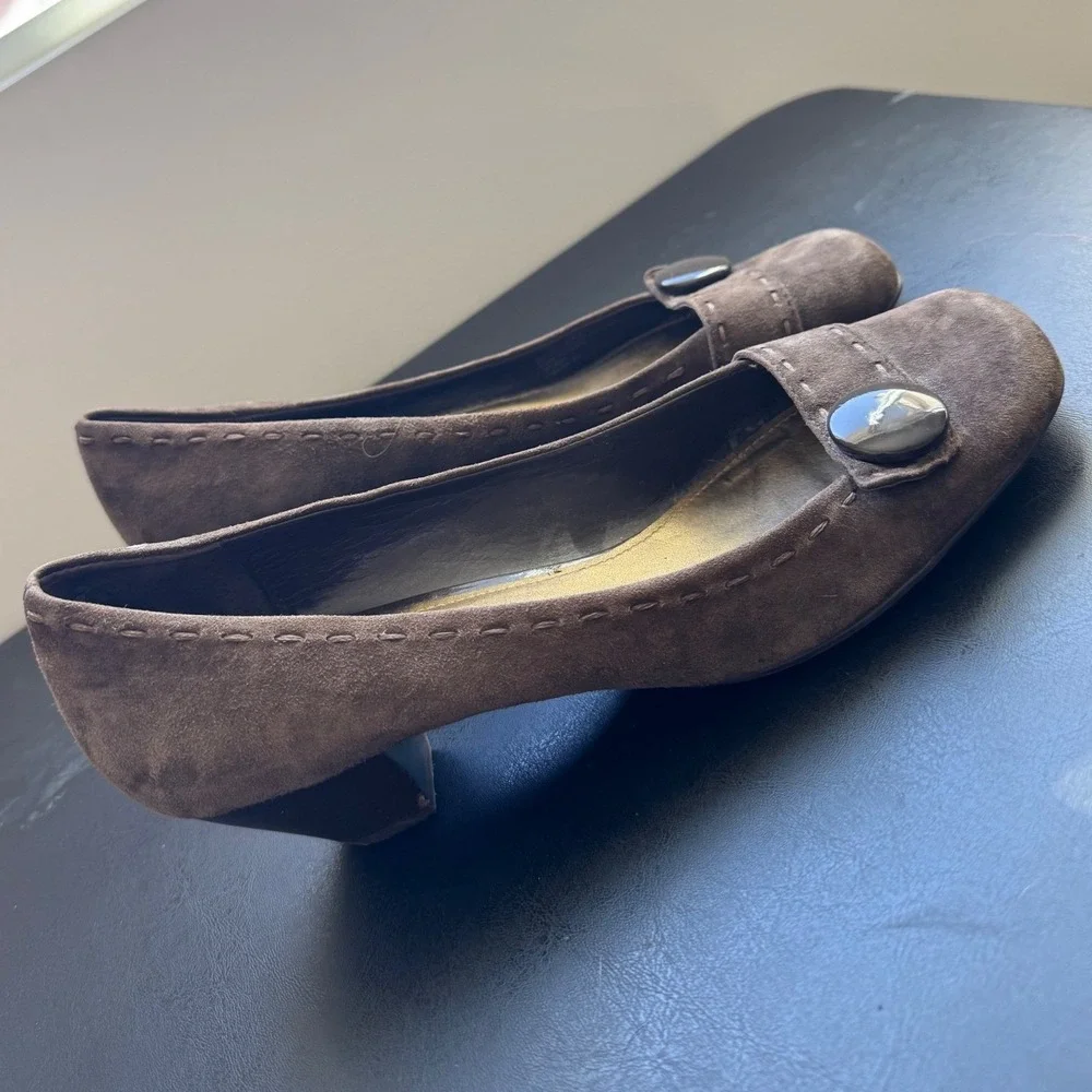 90s Vintage Franco Sarto Womens Suede Leather Slip on Button Mary Janes sz 9 Y2K